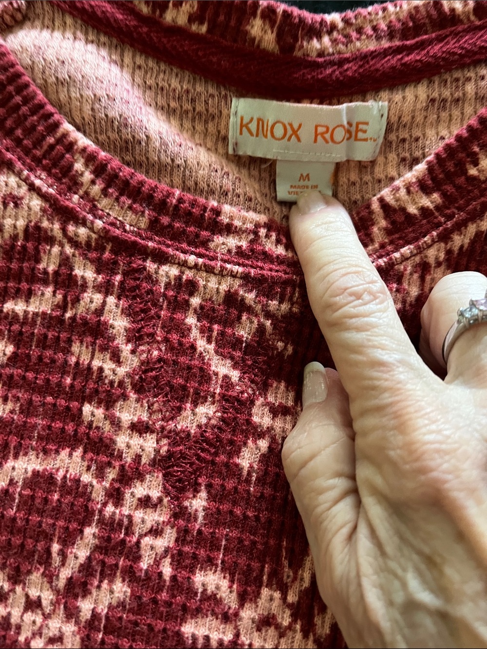 Knox Rose Raspberry Pink Patterned Waffle Knit Pullover - Picture 3 of 5